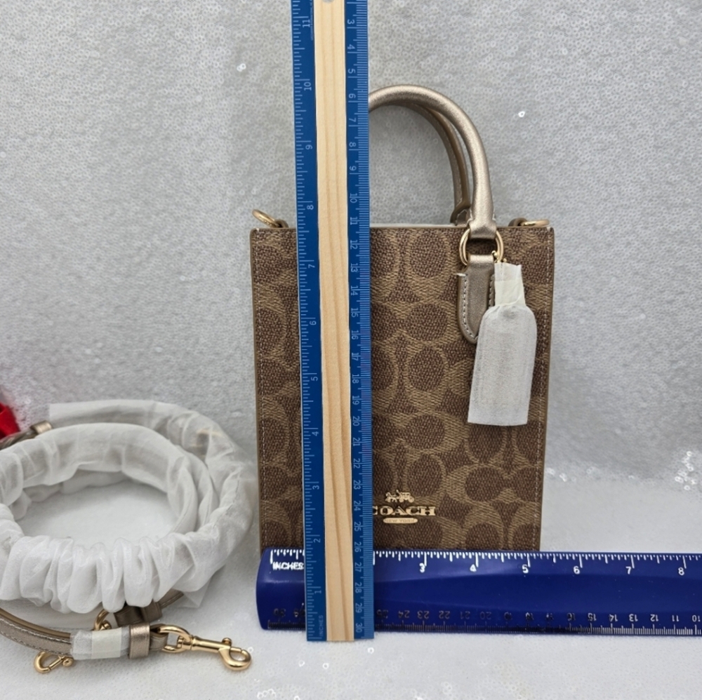 Coach Mini Tote Bag with Heart Shaped Mirror Bag Charms Crossbody in Gift Box - Picture 12 of 16